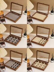 1 buah Kotak Penyimpanan Perhiasan Kayu Kecil Antik Cina dengan Tutup Kaca Anti Debu, Untuk Menyimpan Kalung, Gelang, Cincin, dan Perhiasan, Hadiah untuk Pacar atau Istri - MultiWarna - View 3