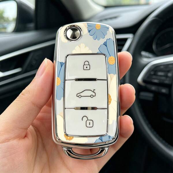 1pieza Car Key Case-Premium Print,Suitable For Jetta Mk6, Polo Mk5, Golf Mk6, Tiguan Mk1, Passat B7, Passat NMS, Caddy Mk3, Beetle, Amarok, Touran Mk1. Advanced Soft-Touch, Does Not Block Signal, Unisex.