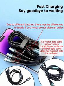 Durcord MFI Certified 3-In-1 Multi-Function Charging Cable, Up To 120W, Supports Type-C Fast Charging, Perfect For IPhone, Android Phones And Tablets, Compatible With IPhone 16/15/14/13/12/11, S24/S23/S22/S21 And More - Blue Black - View 7