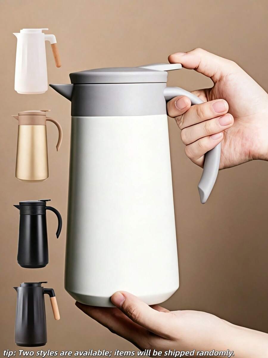 1件中性黑/白/灰隨機色大木柄玻璃內膽咖啡杯，1000ml真空6-12小時保溫，現代工業風熱水壺，廚房辦公室返校季假期必備，返校禮物