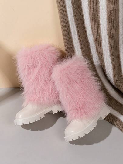 1 Pair Girls' Plush Mid-Calf Boots, Warm Thermal Lined Snow Boots For Autumn/Winter, Christmas, Party