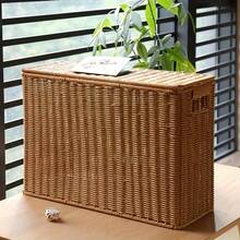 Nordic Style Artificial Rattan Narrow Tall Storage Basket, Handwoven Rectangular Multi-Function Storage Basket With Lid, Suitable For Magazines, Books, Documents, Can Be Used As Bookshelf Basket, Wall/Sofa/Side Gap Corner Storage Box, For Living Room - Multicolor - View 4