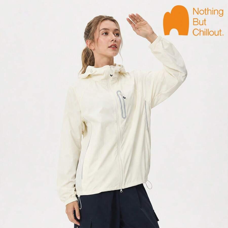 NBCT 女款夏季多色連帽薄款外套,休閒日常出遊運動健身百搭素色抽繩開襟衫 - 白色 - 查看 1