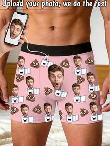 Custom Face Funny Poop Print Men Underwear, Personalized Photo Boxers, Hilarious Novelty Gift For Him - Multicolor - View 1