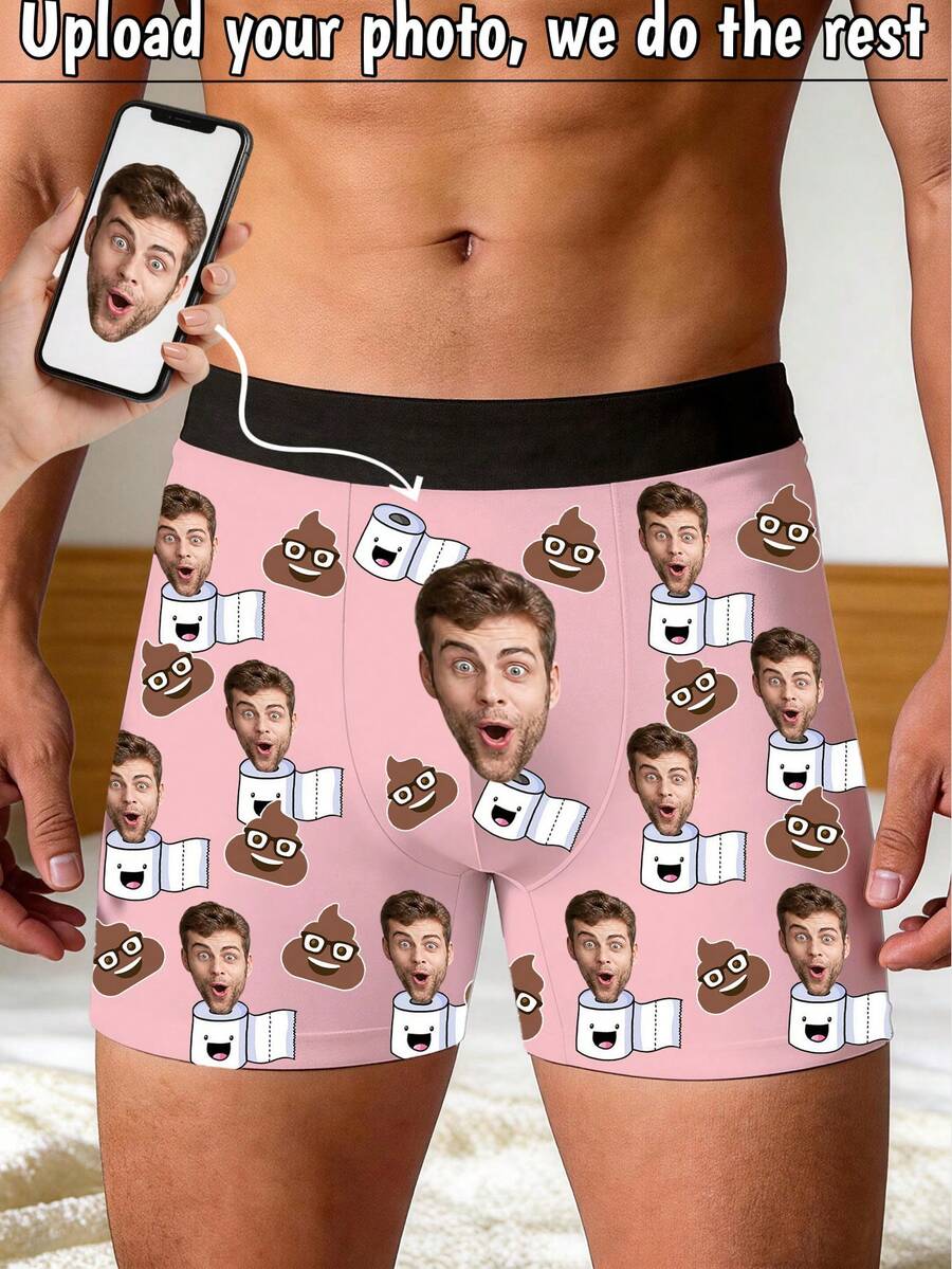 Custom Face Funny Poop Print Men Underwear, Personalized Photo Boxers, Hilarious Novelty Gift For Him - Multicolor - View 1