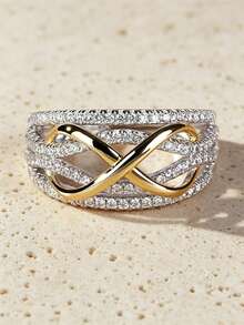 1 Elegant Silver And Gold-Color Infinite Love Rhinestone Engagement Or Wedding Anniversary Gift Ring - Gold - View 6
