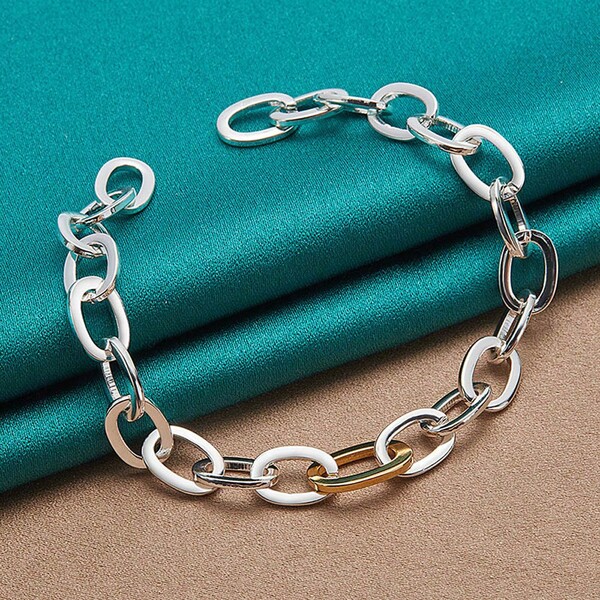 Nhẫn vòng tay charm dạng xích tròn mạ vàng bạc 925 cho nữ và nam, trang sức thời trang cho đám cưới, đính hôn và tiệc