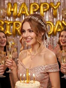 1pc Elegant Gold Crystal Leaf Bridal Headband With Ribbon, Exquisite Wedding Hair Accessory, Suitable For Bridesmaid, Prom Bridal Hair Accessory - Gold - View 5