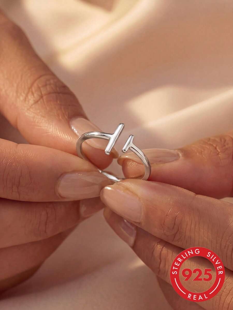 1pc Sterling Simple S925 Silver Vintage Fashion Luxury Three Layer 5A Zirconia Plated With 14k Gold Claw Finger Ring For Women Girl - Silver - View 1