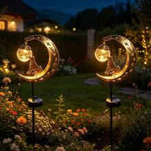 Solar Powered Garden Stake Lights, Vintage Metal Crescent Moon Dog Statue Decor, Decorative Cracked Glass Ball Landscape Lights, Suitable For Yard Lawn Patio Pathway Backyard Decoration, Ideal Holiday Housewarming Gift - Puppy Floor Socket - View 2