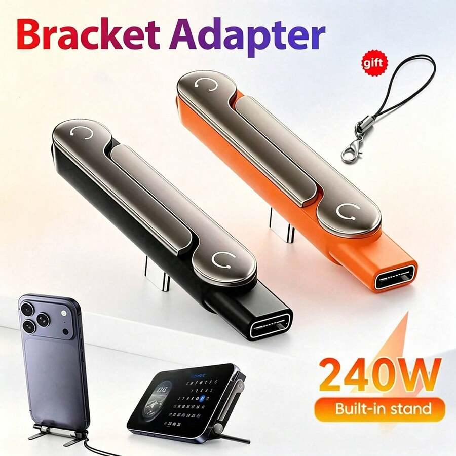 2-In-1 Foldable USB-C Charging Adapter With Built-In Stand, 240W Fast Charging Connector Compatible With All Type-C Devices, Suitable For IPhone 17/16/15 & Galaxy S26/S25/S24/S23/S22/S21/S20 - Multicolor - View 1