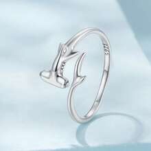 WOSTU 1pc Cute Animal Theme 925 Sterling Silver Multi-Tone Open Band Ring Dolphin Fox Hug Hand Design Jewelry For Women Party Anniversary Gift - Adjustable - View 8
