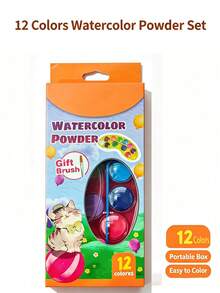 12 Color Solid Watercolor Paint Set, Vibrant, Water-Soluble Painting Tool, Built-In Brush, Dust-Proof Sealed Box, 4 Color Options: Red, Yellow, Blue, Green, Lightweight And Portable Travel Art Tool, Suitable For Sketching, Doodling And Handicrafts, Beginner Use, Especially Suitable For Indoor And Outdoor Painting Creation - Solid Watercolor Paint Set - View 6