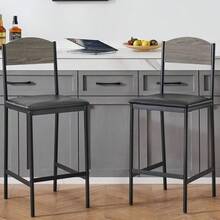 Outop Bar Table & Stools Set Of 3 – 2 PU Leather Upholstered Chairs With Footrest & Backrest, Sturdy Metal Frame Table – Compact Dining Set For Kitchen, Dining Room, Apartment - Gray-4-pack Bar Chairs - View 6