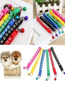 Adjustable Nylon Pet Collars With Bells - Vibrant Cartoon Paw & Footprint Design For Dogs And Cats - Multicolor - View 10