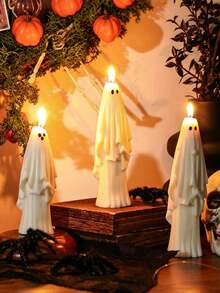 Halloween Ghost Decorative Candles, Cute Gothic Style Taper Candles, Suitable For Fireplace Mantel, Dining Table Centerpiece, Farmhouse Style, Room, Home, Halloween Party, Gothic Interior Decor Gift - Ghost Candle - View 5