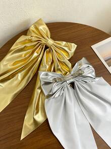 2pcs Vintage Gold & Silver Dual-Tone Oversized Bow Hair Clips, Versatile Spring Hair Clips For Girls' School Outfit, Birthday Party - Multicolor - View 5