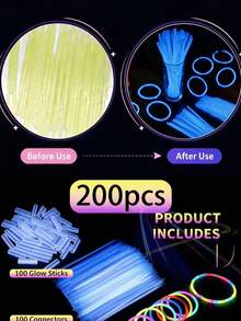 200pcs Multicolor Glow Sticks, Party Decoration, Glow For 8 To 12 Hours, Night Light Effect, Can Be Used To Light Up Party Gifts, Bracelets, Necklaces, Neon Effect, Suitable For Wedding Party, Brighter Colors. - View 29