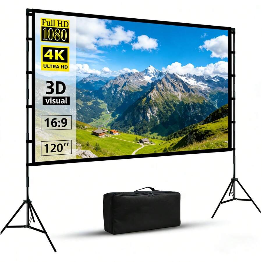XBJ 72"/100" Projector Screen With Stand & Wall Mountable – 4K HD 16:9 PVC, 1.5 Gain, Wrinkle-Free Double Sided, Indoor/Outdoor For Backyard, Home Theater, Camping. Includes Tripod, Carry Bag & Ground Nails. Complete Kit For Proyector