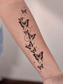 1 Sheet Gradient Shaded Butterfly Star Sparkle Wrist Hand Palm Vertical Temporary Tattoo Sticker, Waterproof Long-Lasting Dreamy Celestial Fake Tattoo, Body Art Decal For Knuckle Collarbone Ankle Neck Forearm - Black - View 3