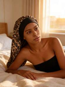 CONFLASS Leopard Print Butterfly Pattern Long Satin Sleep Cap, Loose Elastic Band Silk Hair Bonnet, Extra Large Long Braid Curly Hair Cap, Women's Essential Night Sleep Cap For Back To School - Multicolor - View 4