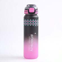 Gradient Frosted Sports Water Bottle, Push-Button Pop-Up Straw + Portable Strap, 1L Large Capacity Leak-Proof Travel Cup, Geometric Print Highly Attractive Water Bottle, Suitable For Outdoor Camping, Hiking, Office, Daily Use, 4 Gradient Colors Available - Multicolor - View 8