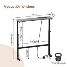 Luxstein Slim Console Table, Height Adjustable 75/100 Cm Sofa Table With Charging Station For Entryway, Living Room, Small Spaces - 75cm - Gray - View 3