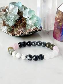 Empath Protection Bracelet, 8mm Pyrite & Snowflake Obsidian & Labradorite Reiki Crystal Bracelet, Emotions Balance, Healing ,Protection Jewelry Gift - Multicolor - View 3
