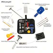 1pc Professional Watch Repair Tool Set, All-In-One Watch Battery Replacement And Band Link Remover Kit, Includes Watch Case Opener, Screwdriver, Tweezers And Portable Storage Bag, Suitable For Watch Maintenance Beginners - 147-piece Watch Repair Tool Kit - View 6
