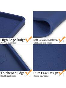 Universal Pet Feeding Mat, Suitable For Cats And Dogs, Prevents Food And Water Spills, Fits Small, Medium And Large Pets, Non-Slip Design, Suitable For Daily Feeding, Protects Floors From Food And Water Bowl Spills And Stains - Blue - View 6