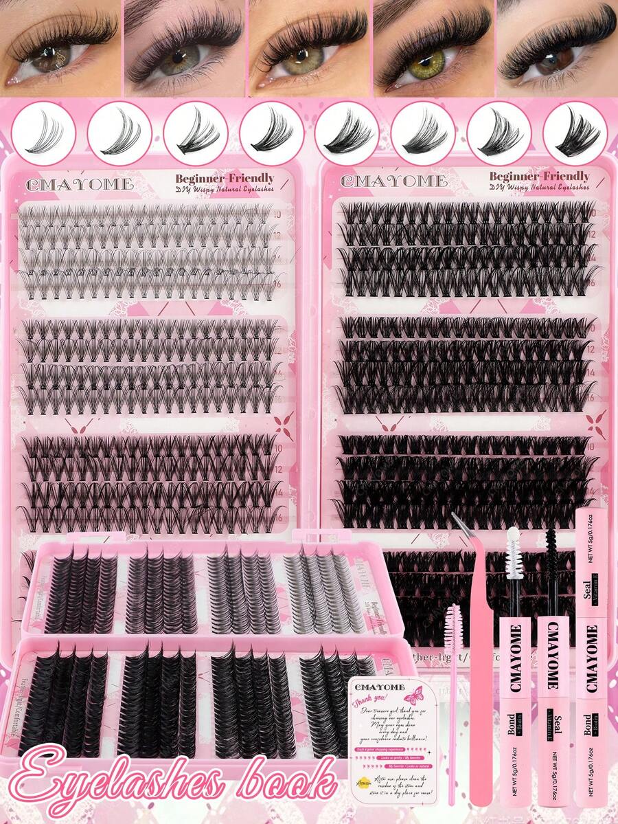 616/608/200 Clusters High Capacity False Eyelashes Book, Suitable For Beginners DIY Eye Makeup Beauty, Soft Natural Classic False Eyelashes Extension Set/Eyelash Book, Realistic Dense Fluffy Mixed Y-Shaped Eyelashes, Suitable For Daily, Office, Stage Makeup