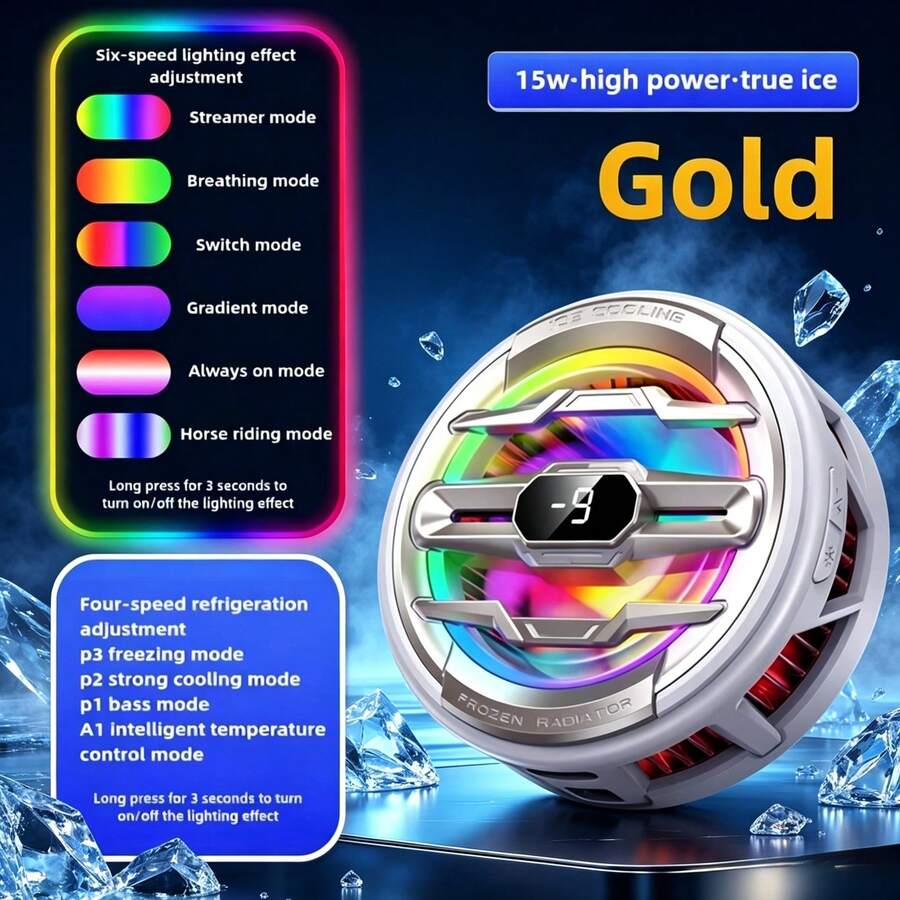 2026 New 15W Semiconductor Phone Cooler, Strong Magnetic Heatsink With 4 Cooling Modes And 6 RGB Lighting, Cooling Fan For Gaming Phones