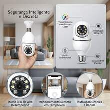 1pc Câmera de segurança inteligente residencial - Câmera sem fio 2k, instalação simples, design com soquete E27, visão noturna colorida, detecção de movimento, áudio bidirecional, sistema de monitoramento inteligente, adequada para uso residencial, comercial e interno. - Câmera Wi-Fi Inteligente 1 peça - Visão 3