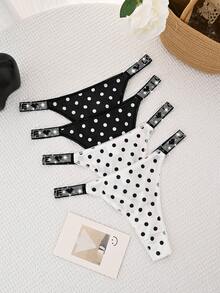 4pcs Polka Dot Rhinestone Letter Decor T-Back Low Waist Sexy Comfortable Women's Panties - Multicolor - View 1