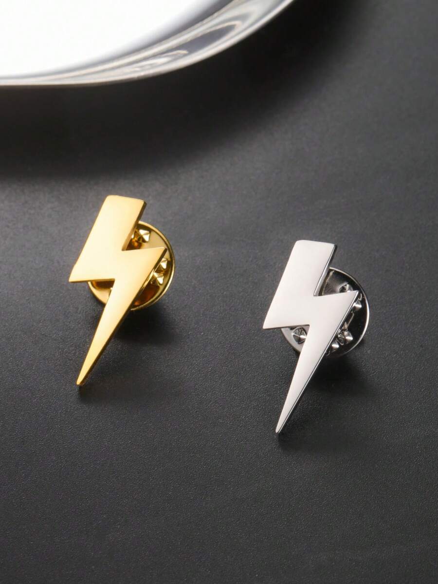 LIKGREAT 1pc Ins Minimalist Geometric Lightning Brooch, Gold & Silver Dual-Tone Stainless Steel Pin For Jacket, Bag, Chest Decoration, Unisex