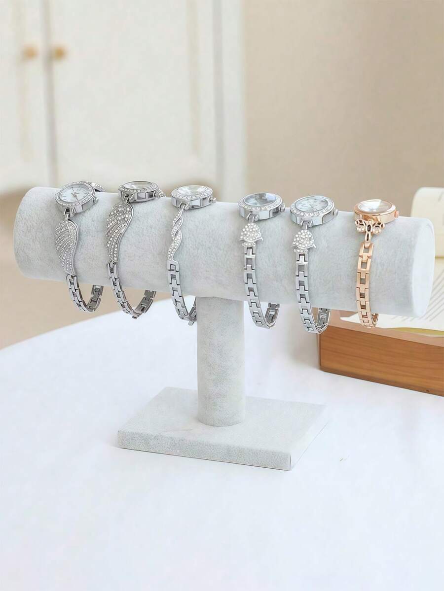 1pc Elegant Velvet T-Shaped Bracelet Display Stand - Desktop Jewelry Rack, Multi-Functional Desktop Accessory Organizer, Sturdy Plastic Base, Suitable For Necklace, Bracelet And Watch Storage