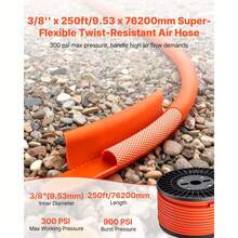 Air Hose, 3/8'' X 250FT Hybrid Air Compressor Hose, 300 PSI Kink-Resistant Pneumatic Hoses With Three-Layer Construction For Auto & Home DIY Projetcs, All-Weather Flexibility (No Fittings) - 3/8" X 250 Ft - View 2