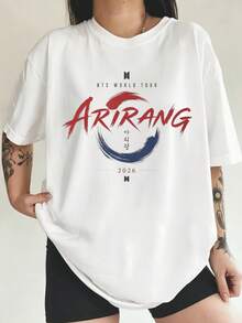 BTSS Arirang Brushstroke Design T-Shirt  Korean Calligraphy Graphic - 白色 - 查看 1