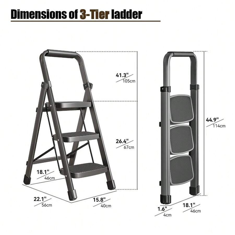 NOREMOCO Heavy-Duty 3-Step Portable Folding Ladder, 330 Lb. Capacity. Durable Folding Ladder With Non-Slip Steps, Lightweight And Easy To Carry, Suitable For Home And Industrial Use. - 3-step - View 1