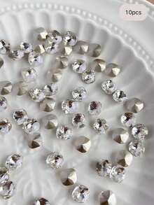 10pcs Fall Autumn Christmas New Nail Art K9 Crystal Rhinestone Decor, Super Shiny Fat Square Diamond Accessories, Pointed Bottom Rhinestones, Exquisite Versatile Nail Decorations, Same As Nail Salon Style - Multicolor - View 3