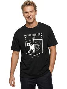 Men's Summer Outfit, T-Shirt With A Cat - Schroedinger's Cat. - 黑色 - 查看 5