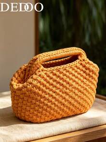 Dedoo 2026 New Natural Fiber Clutch, Hand-Woven Beach Bag, Macaron Color Fashion Minimalist - Orange - View 3