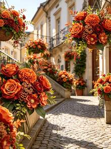 3pcs Artificial Daisy Peony Rose Bouquet With Hydrangea Accents, Faux Flowers, Home Decor, Autumn, Wedding, Halloween, Thanksgiving, Autumn Table Centerpiece Decoration, Home Office Display, Hotel, Home Room, Table Party Decoration, DIY Wreath Decoration - Orange - View 12