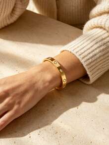 1 Set Elegant Style Stainless Steel Women's Bracelet With Four-Leaf Clover/Geometric Glass Inlay Design, Suitable For Daily Wear - Yellow Gold - View 4