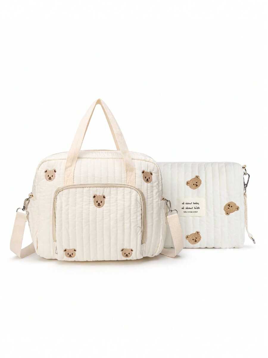 2 Packs Quilted Diaper Bag Set – Large Mom Tote/Crossbody Bag + Stroller Hanging Organizer For Travel - Multicolor - View 1