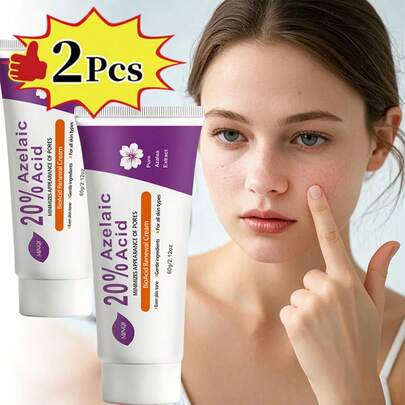 2PCS Krim Wajah Multi Aksi Asam Azelaic 20%, Mengandung Niacinamide, Asam Azelaic, Asam Hyaluronic, Membuat Kulit Tampak Sehat, Halus, dan Bercahaya Awet Muda, Membuat Kulit Tampak Lebih Muda, Cocok untuk Semua Jenis Kulit, 60g+60g