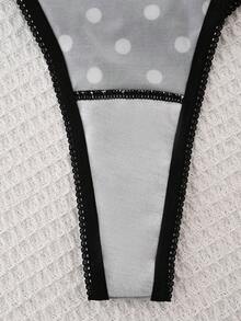 4pcs Polka Dot Rhinestone Letter Decor T-Back Low Waist Sexy Comfortable Women's Panties - Multicolor - View 7