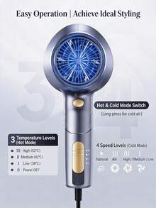 Ionic Hair Dryer Professional Cold Air Mode Anti-Frizz 2 Speed 3 Temperature Settings With Diffuser And Concentrator Nozzle Styling Comb Portable Travel Hair Dryer Unisex Gray - Grey - View 8