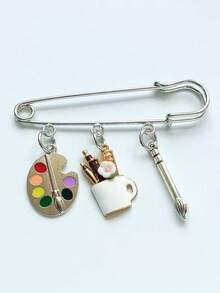 1pcArtist Paint Palette Brush Safety Pin Brooch Art Student Bag Charm - Multicolor - View 9