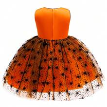 Girls' Halloween Pumpkin Print Tulle Dress, Party Costume For Holiday, Gathering, Runway, Performance - Orange - View 5